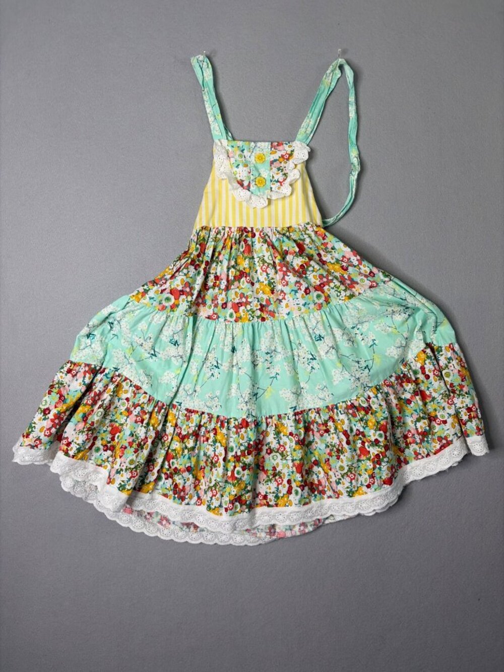 Haute Baby Boutique Apron Dress Tiered Ruffled Maxi Size 8 100% Cotton